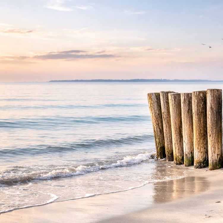 Coaching für Führungskräfte und Teams in Dresden – KBB.solution Holzpfähle am Meer als Sinnbild für stabile Führung, Teamentwicklung und strukturiertes Coaching in Dresden